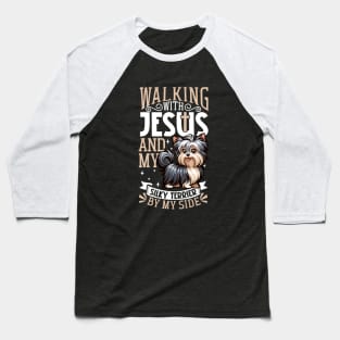 Jesus and dog - Australian Silky Terrier Baseball T-Shirt